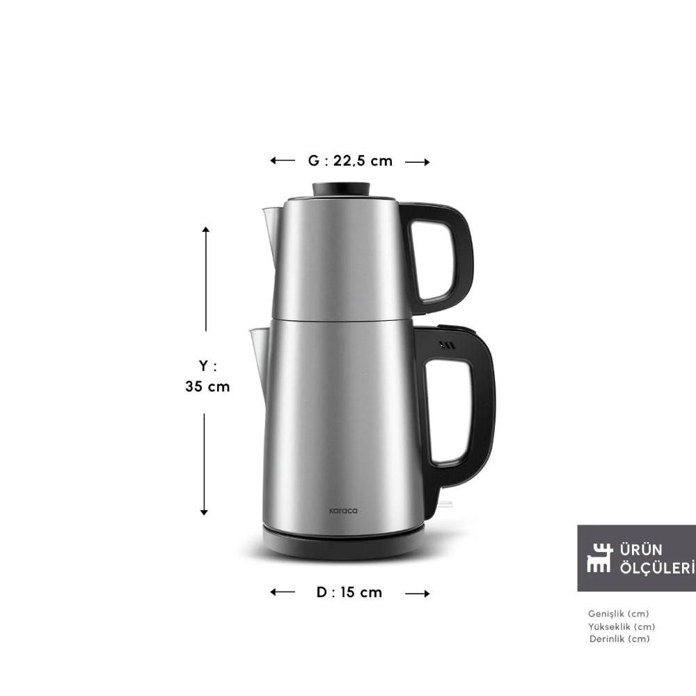 Karaca Tea Break 2-in-1 Electric Tea Maker & Water Kettle, Stainless Steel, Inox & Black