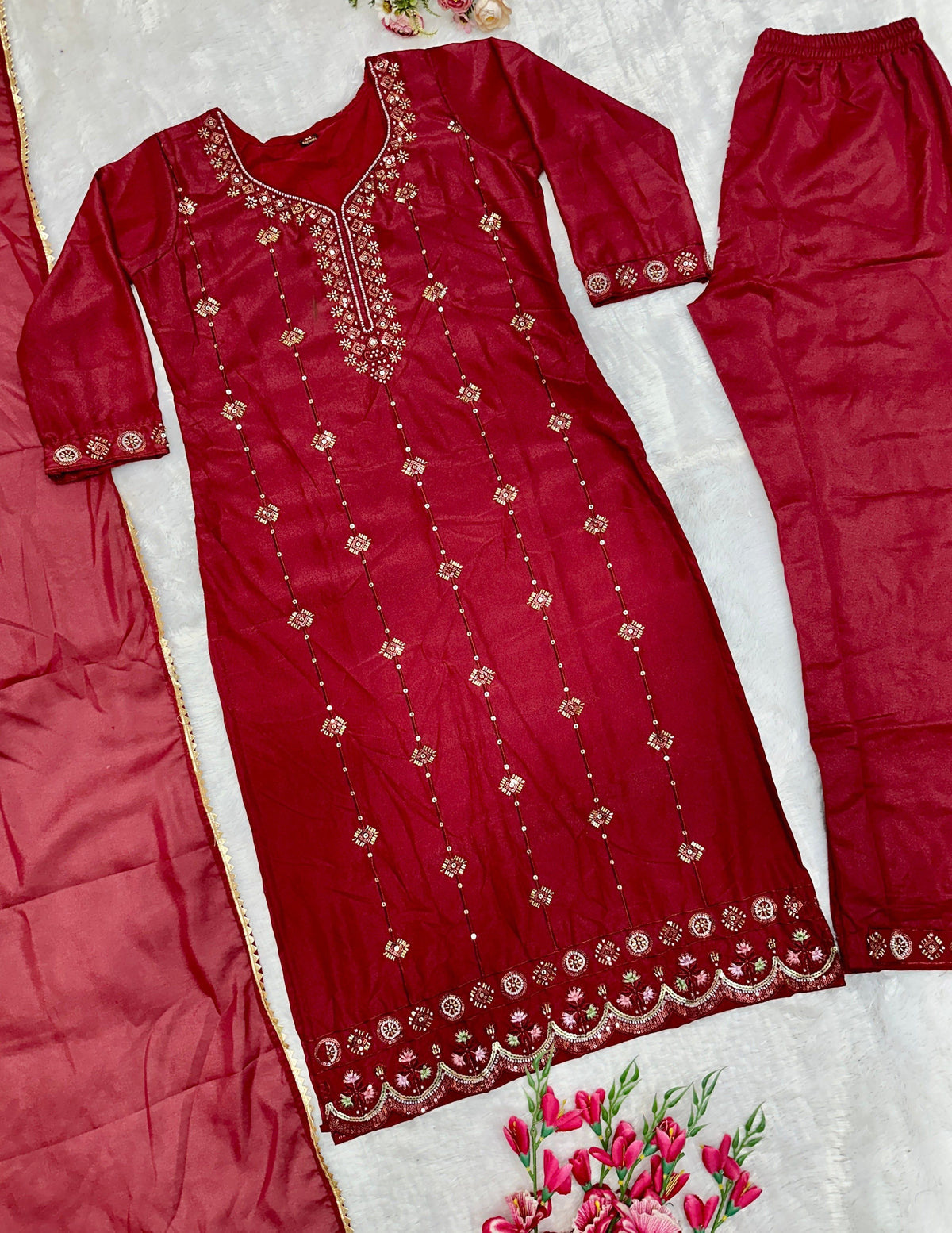 Fab Zone Women's Kurti Set With Bottom And Matching Dupatta