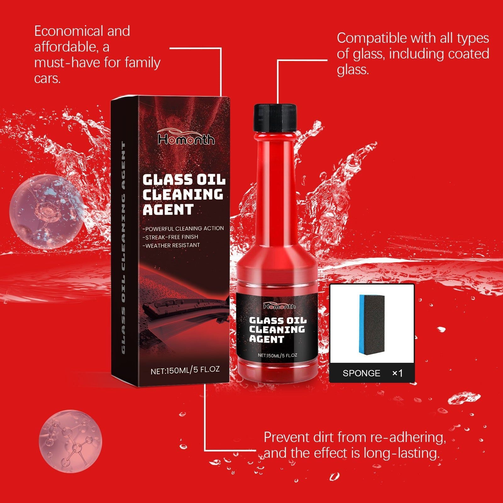 Car Cleaning Windshield Oil Film Remover, Glass Decontamination, Clear Vision, Easy to Use ,1set