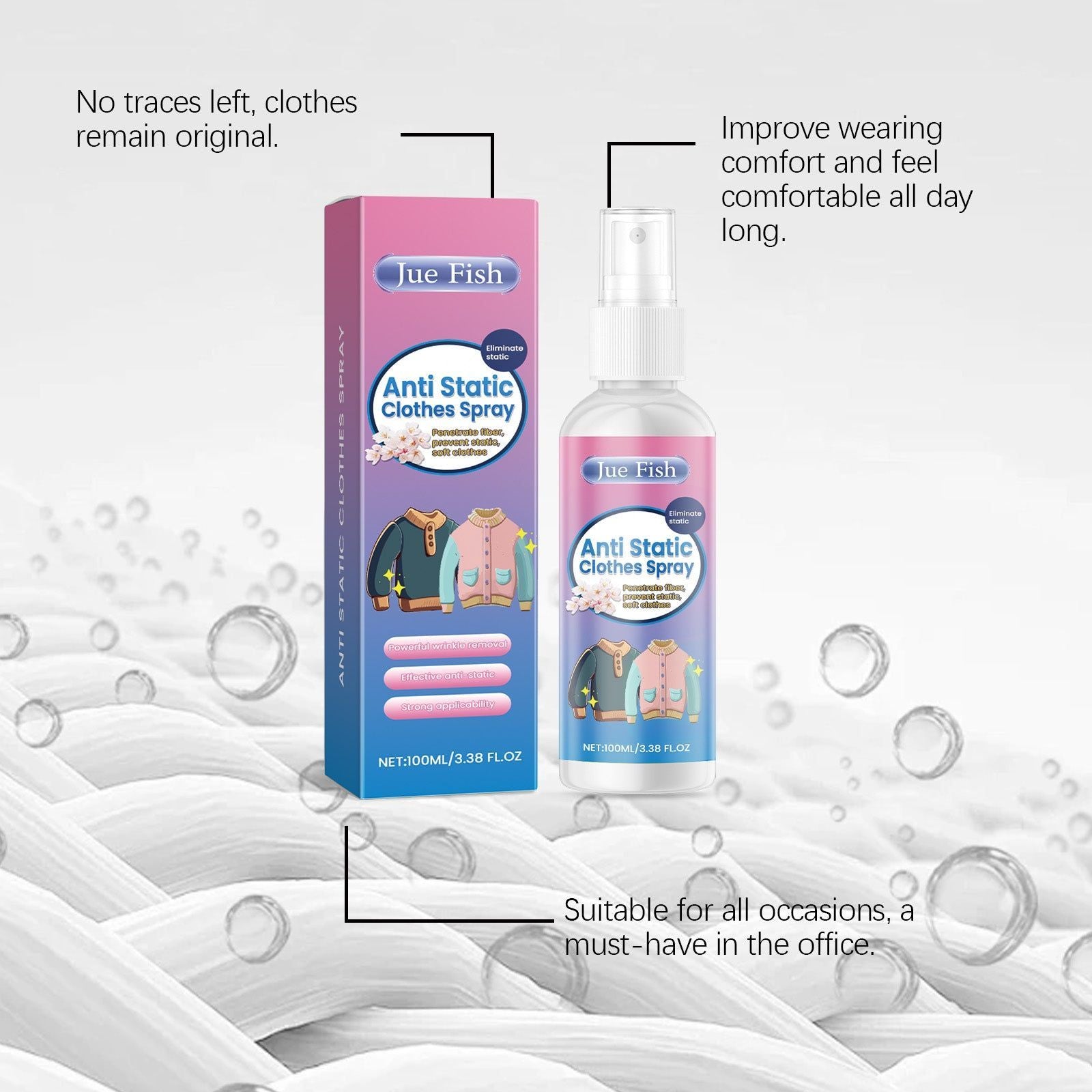 Anti-Static Laundry Spray, Wrinkle Remover, Soft & Fresh Clothes, Static-Free Fabric ,100ml