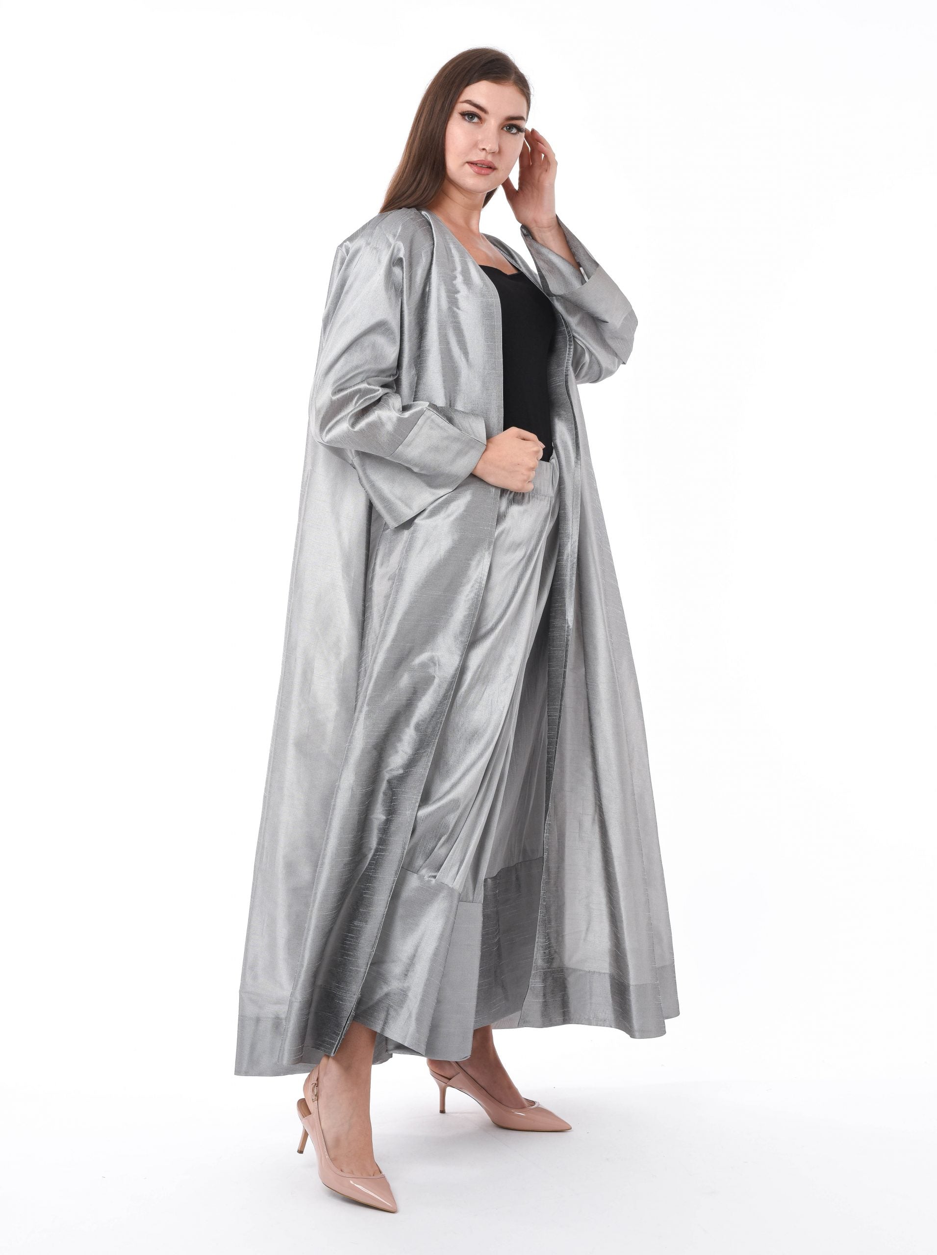 MOiSTREET Grey two piece Abaya With Skirt