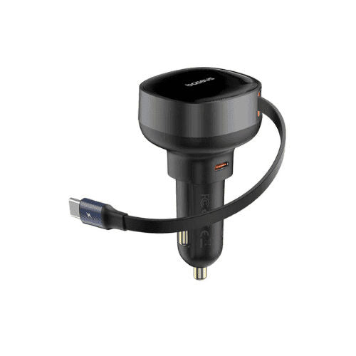 شاحن سيارة BASEUS قابل للسحب من النوع C 60 وات أسود