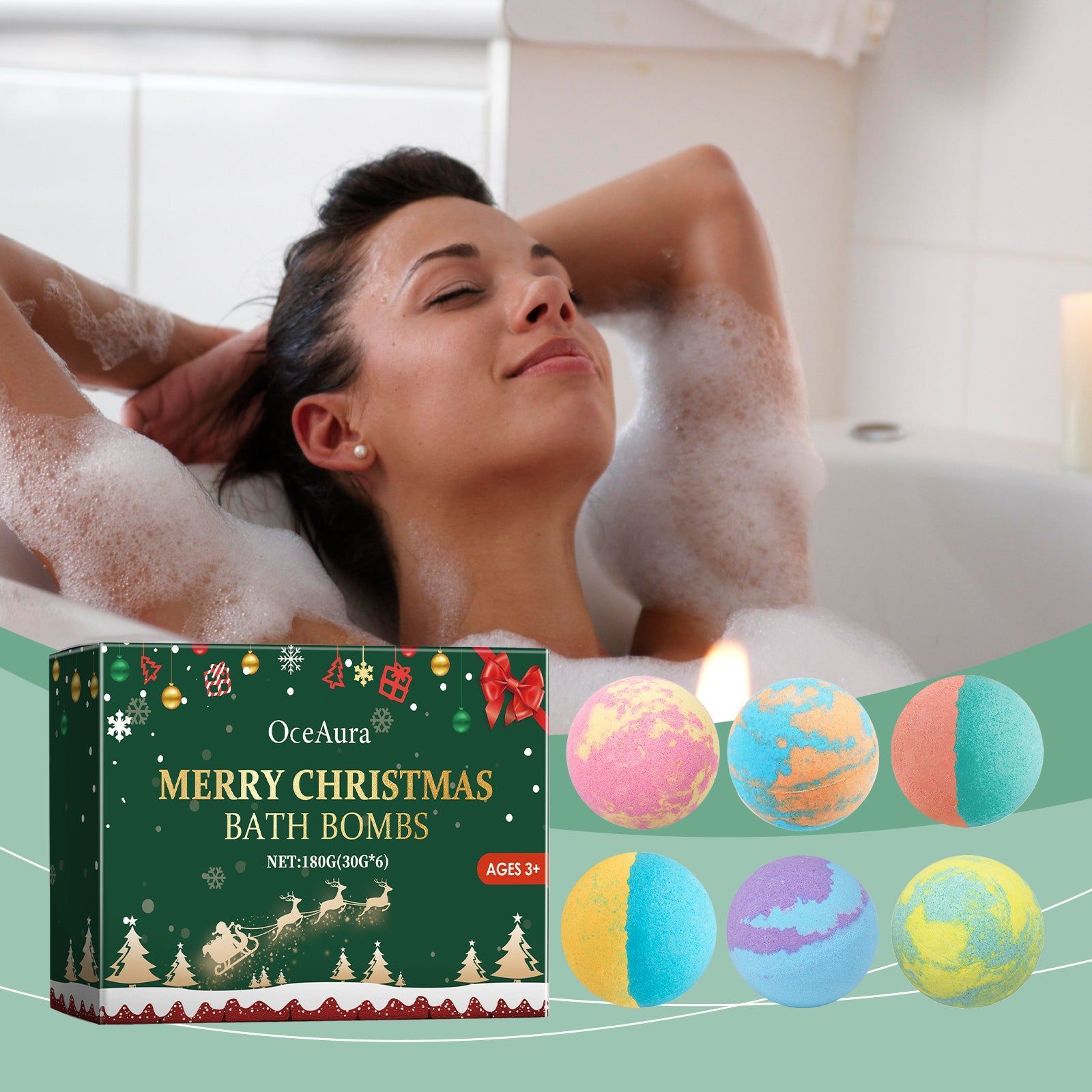 Christmas Colorful Bath Balls, Floral Body Care, Moisturizing, Long-lasting Fragrance ,180g
