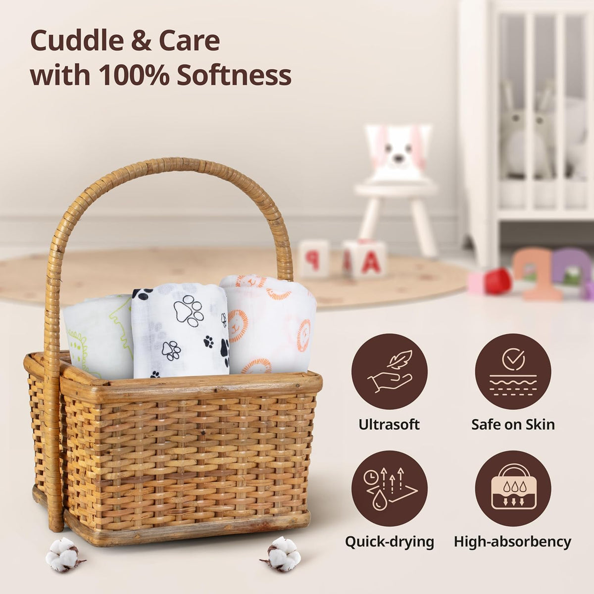 Luv Lap - Muslin Swaddle Set of 3 - Animals