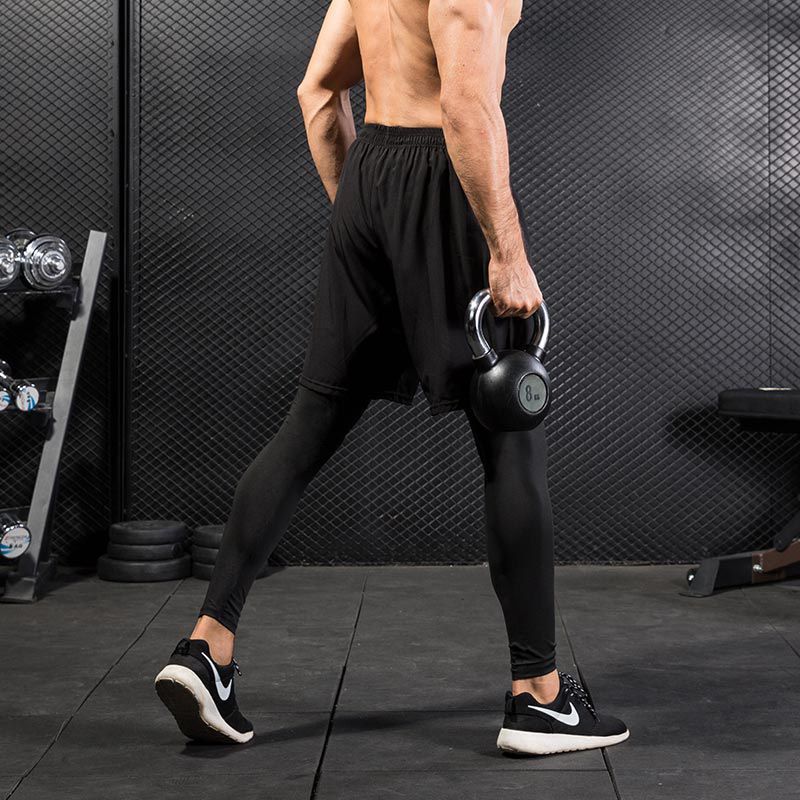 Men 2 In 1 Running Shorts Compression Pants Sport Leggings Breathable Quick Dry Tights