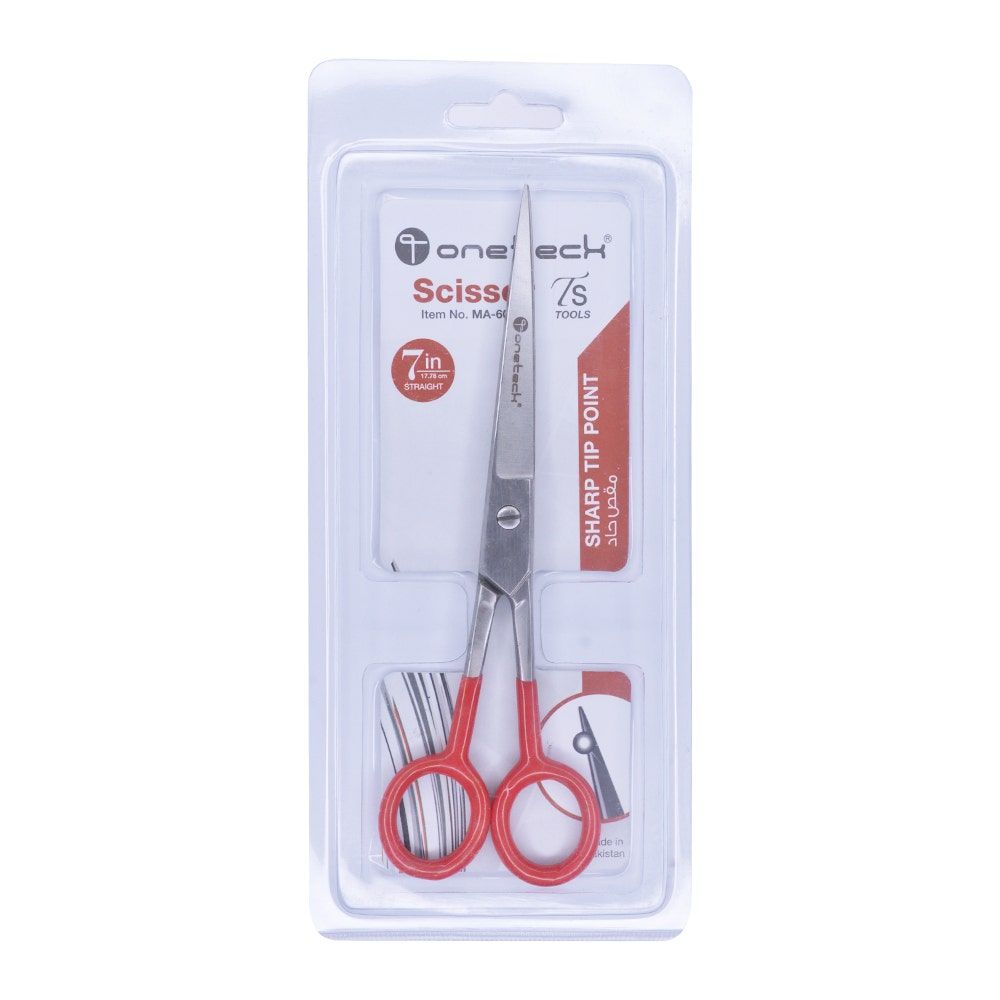 Onetech Stainless Steel Hair Scissors, Red Grip, 7 Inches