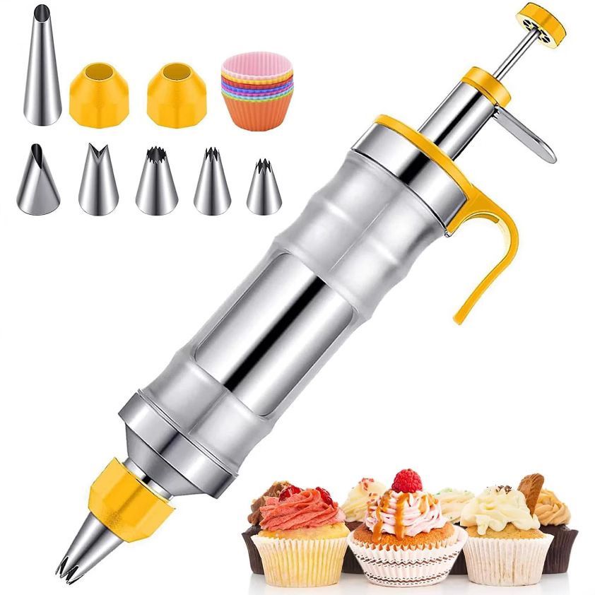 Dessert Decorating Syringe Set Stainless Steel Cake Decorating Tools Icing Piping Kit