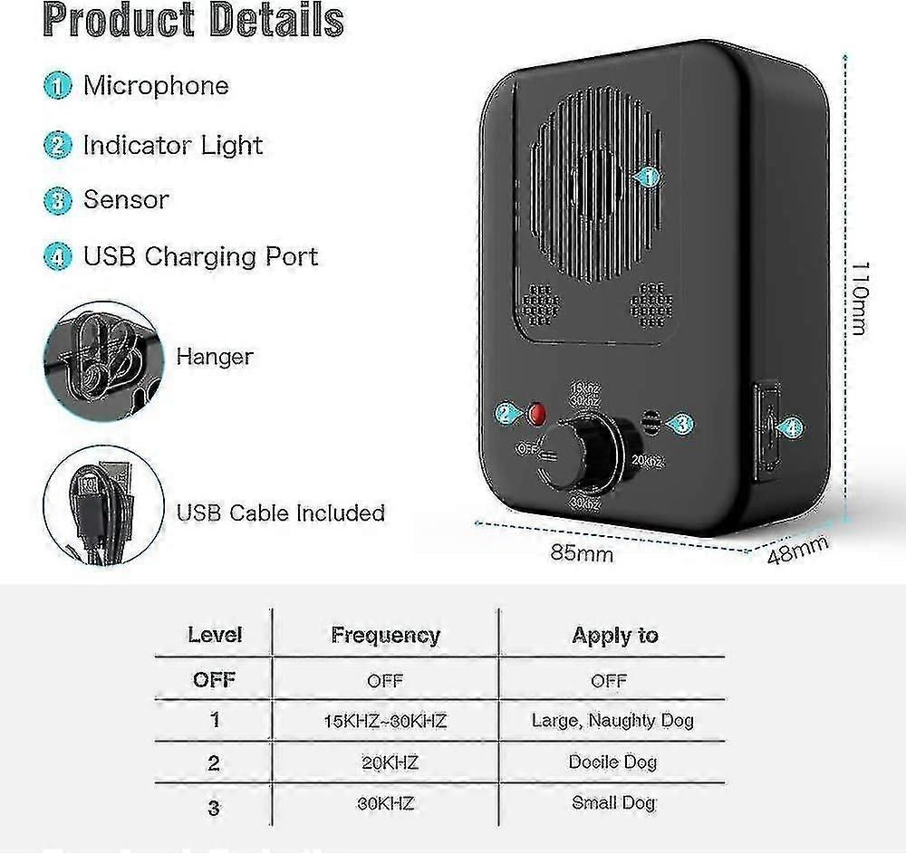 2024 Dog Anti Bark Device Adjustable Frequency 3 Ultrasonic Anti Bark Device Dog Training Anti Bark zxin