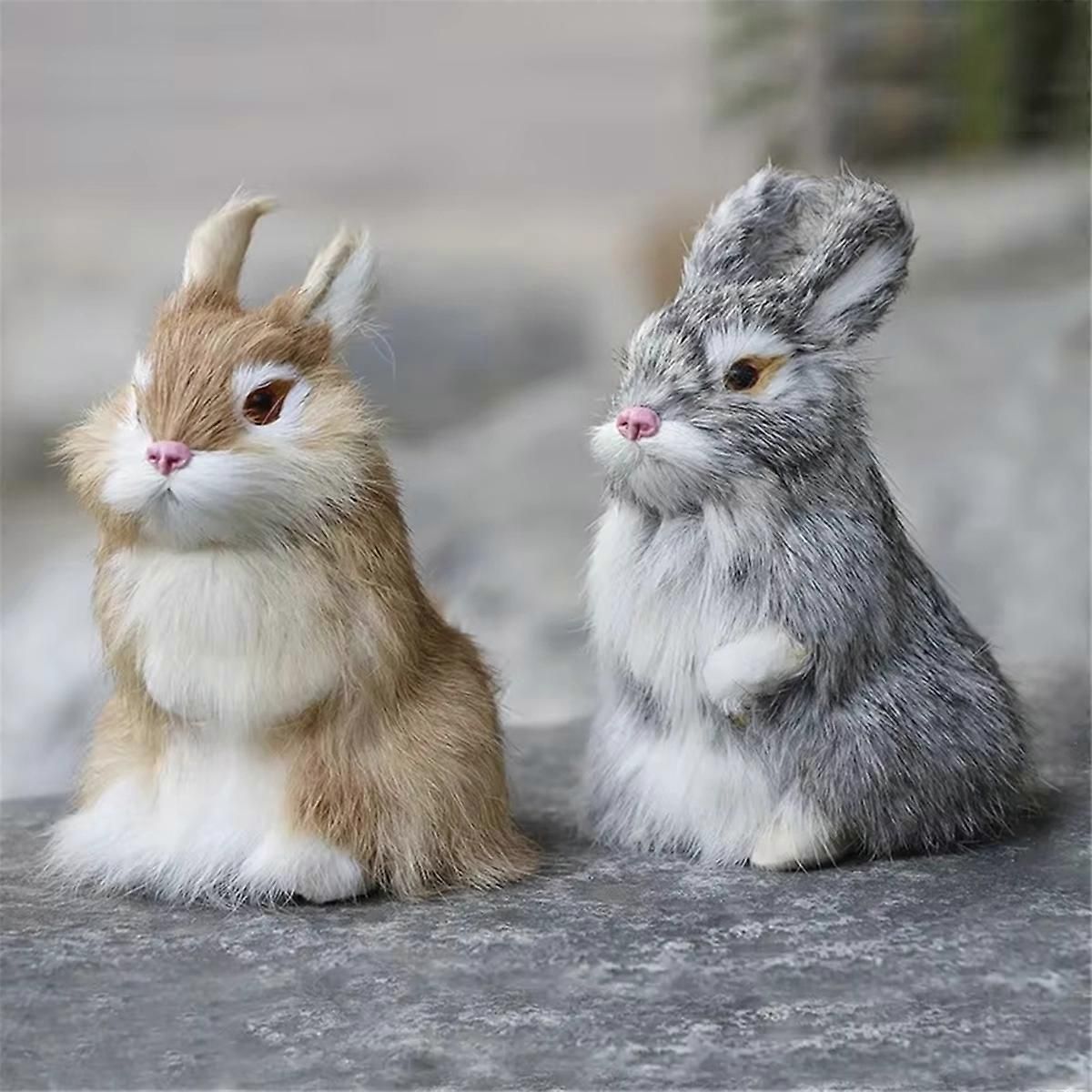 Realistic Faux Bunny Fur Model,Lifelike Animal Figurine, Grey