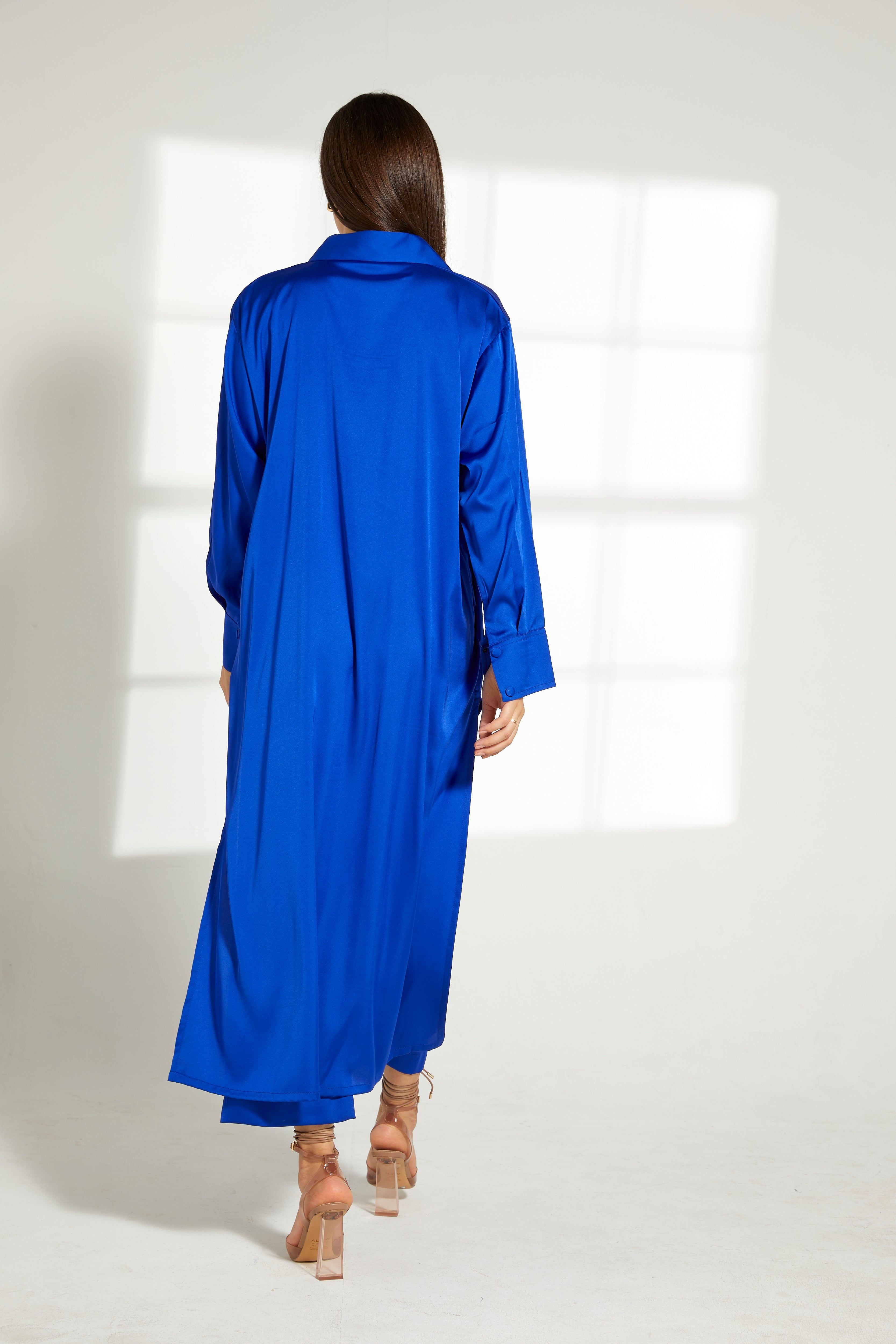 MOiSTREET Blue Silk Fabric Top and Pants Set
