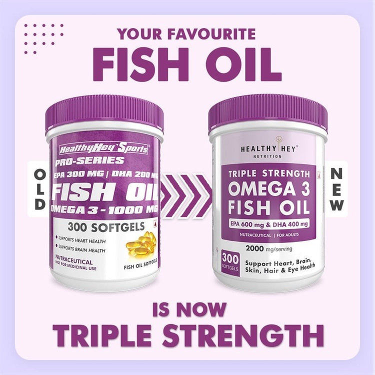 HealthyHey Omega 3 Fish Oil | Omega 3 Fish Oil Capsules For Women and Men - 300 Softgels (EPA 600 - DHA 400)