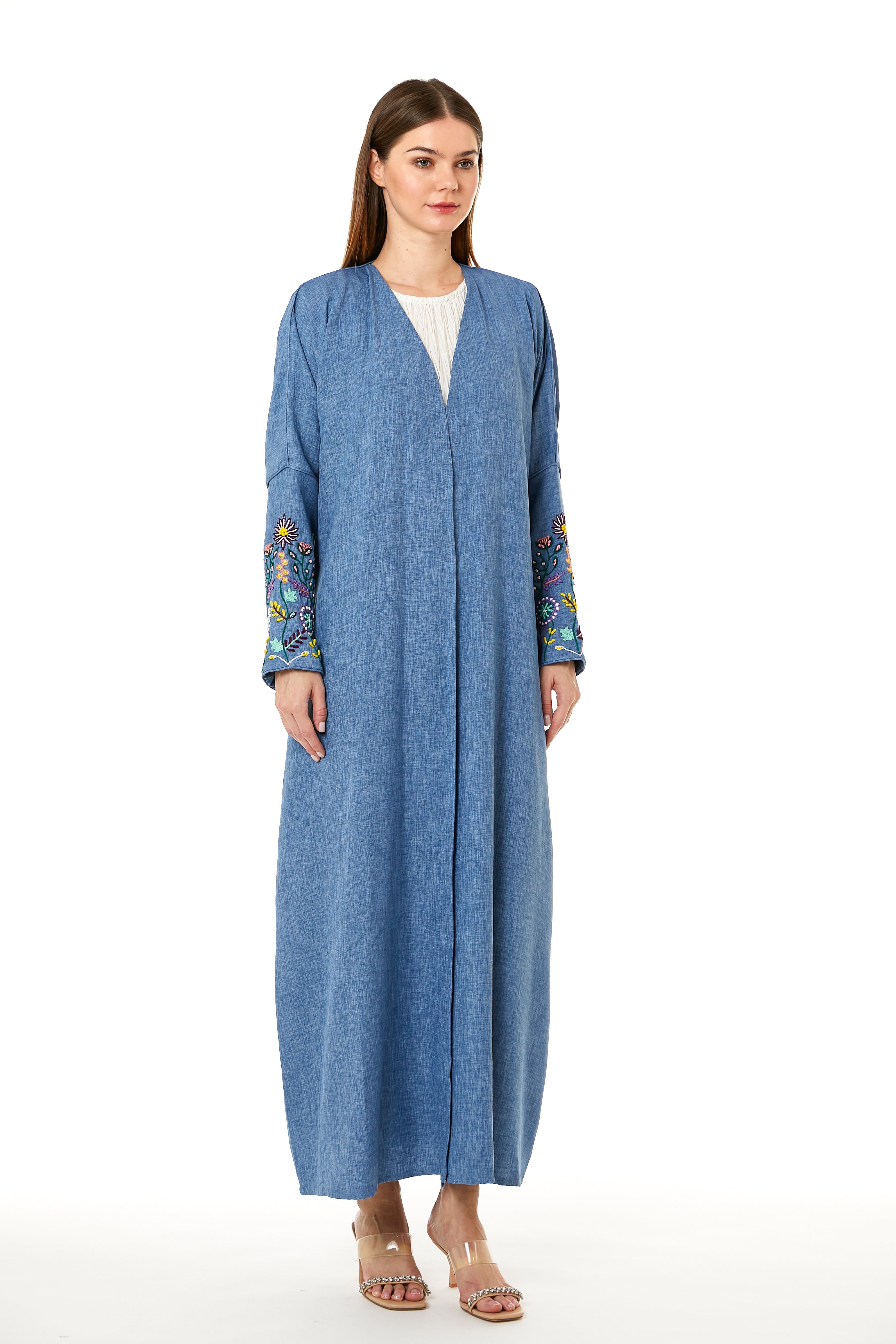 MOiSTREET Blue CEY Melange Embroidered Abaya Narrow Sleeves