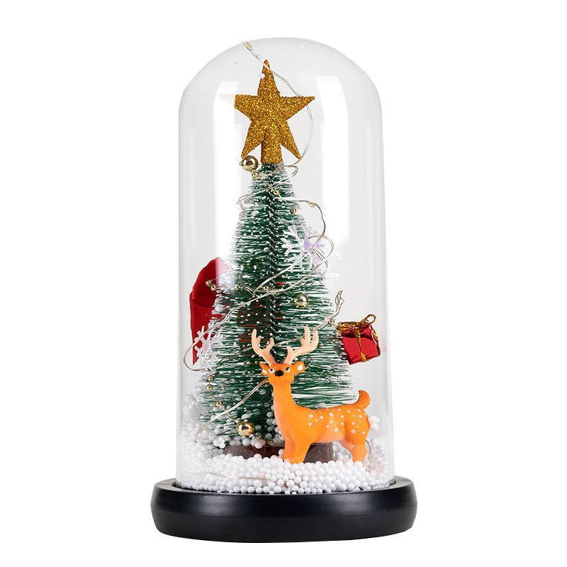 LED Christmas Tree In Glass Cover Tabletop Decoration Night Light Bedside Lamp Ornament
