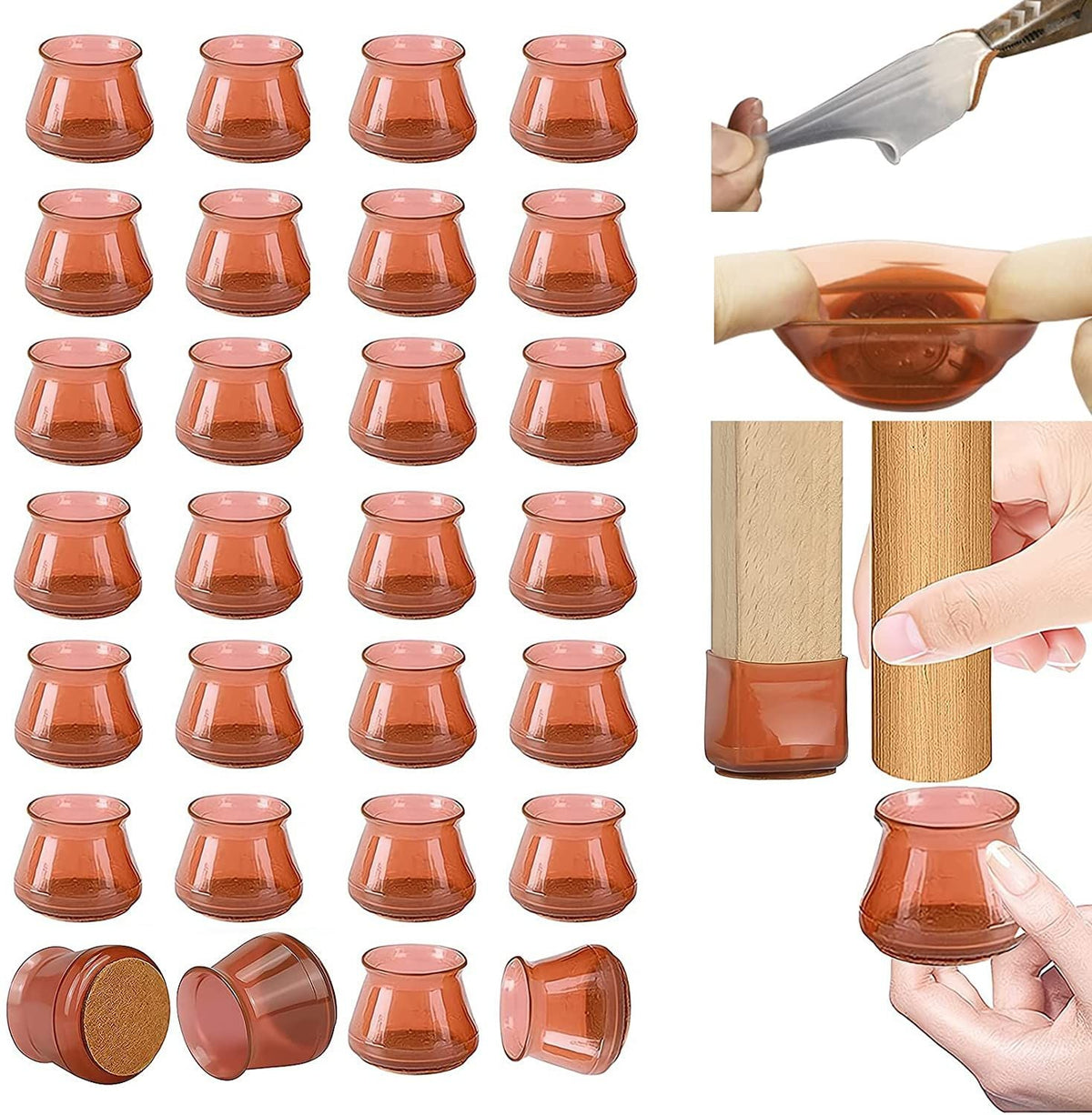 24pcs Furniture Feet Protectors With Felt Bottom Silicone Table Leg Caps