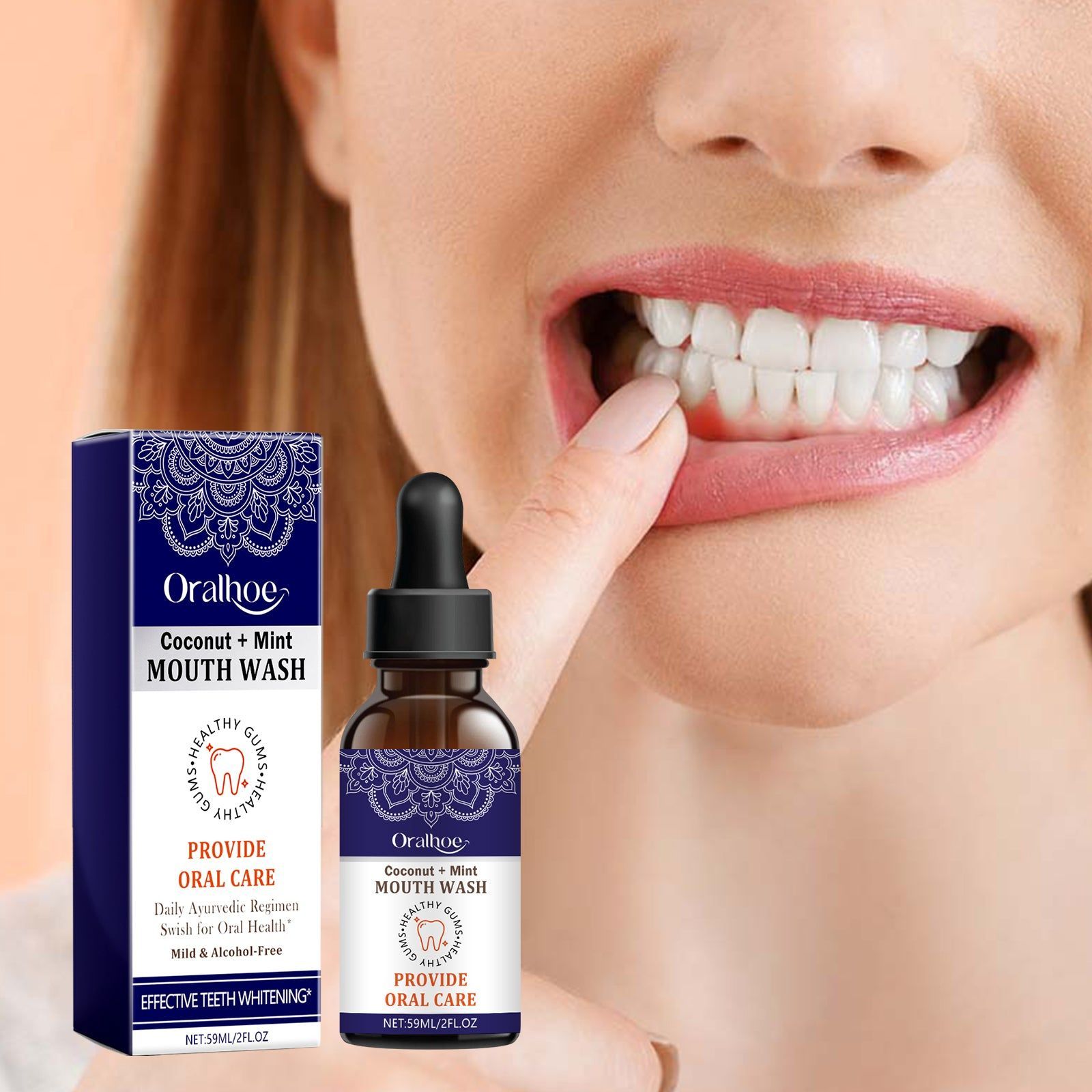 Coconut Mint Oral Odor Treatment Spray, Fresh Breath, Whiten Teeth, Gum Relief ,59ml