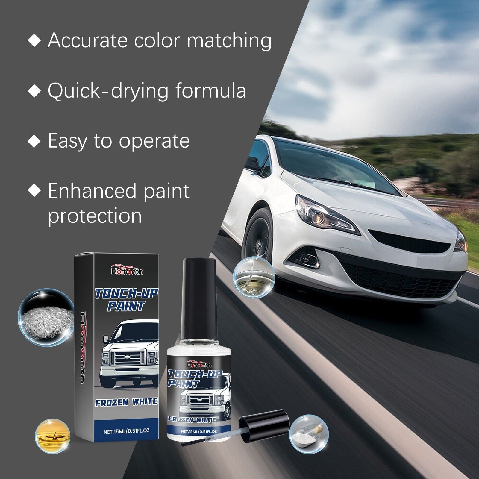 Car Paint Repair Kit, Scratch Fix, Pearl White Touch-Up, Easy DIY, Long-Lasting Car Paint Repair ,15ml