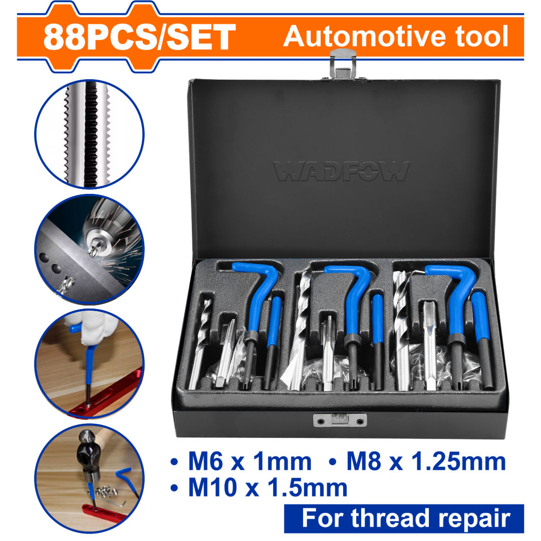 WADFOW Thread Repair Kit 88 piece, M6, M8, M10, HSS Tools with Stainless Steel Inserts