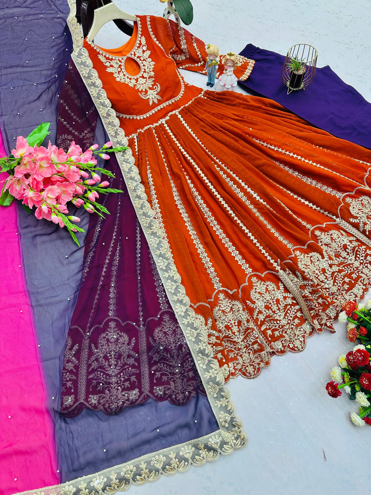 Fab Zone Designer Gown With Embroidery Codding & Sequins Work
