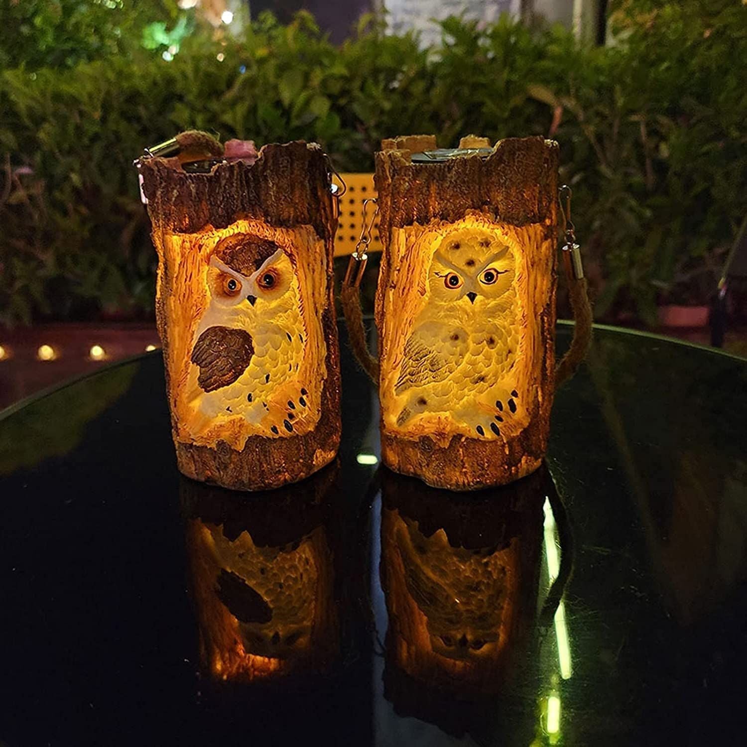 Solar Hanging Light Owl Tree Stump Lamp Lanterns Animal Statue Lanterns Garden Decoration