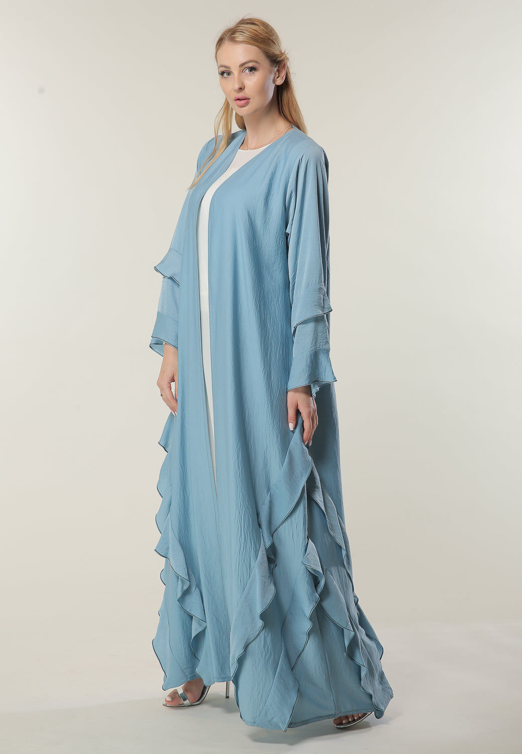 MOiSTREET Blue Casual Abaya with Frills on Hem