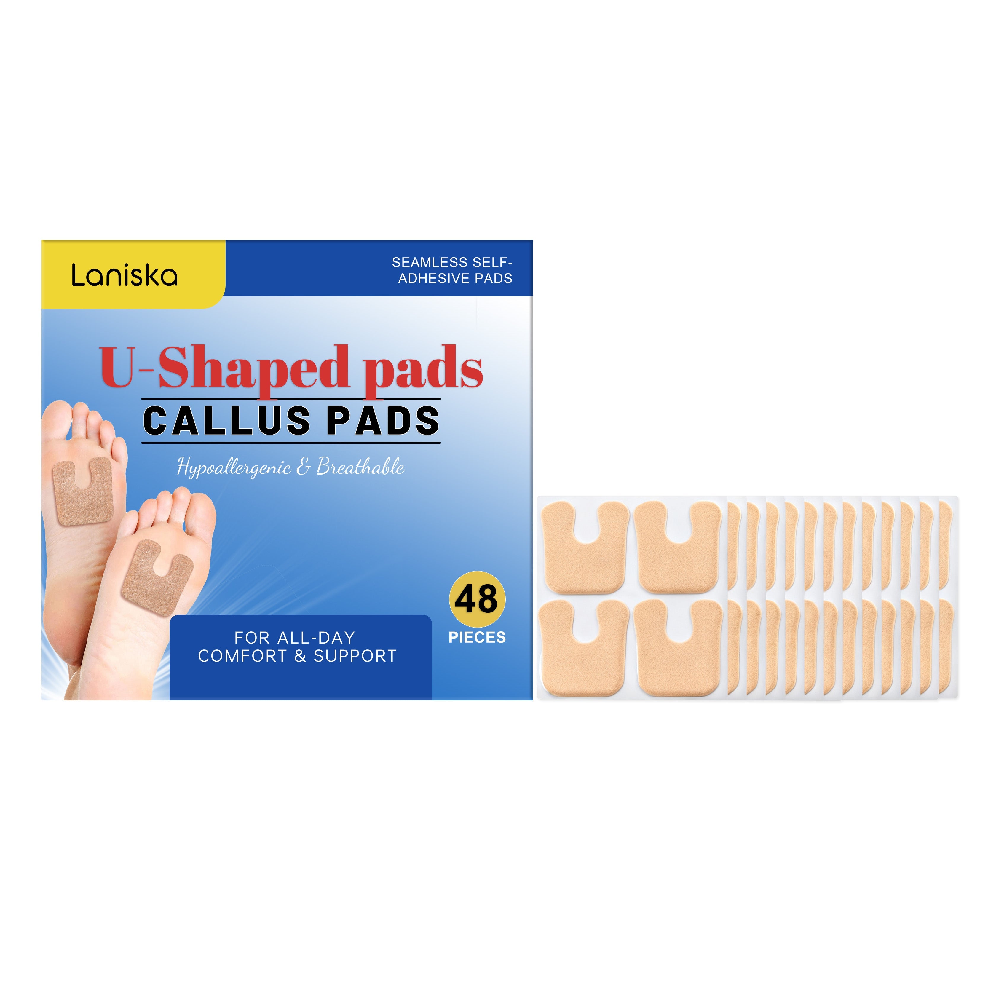 Chafing Feet Relief, Half-Size Foot Pads, Anti-Slip Shock Absorbing Pads ,48pcs