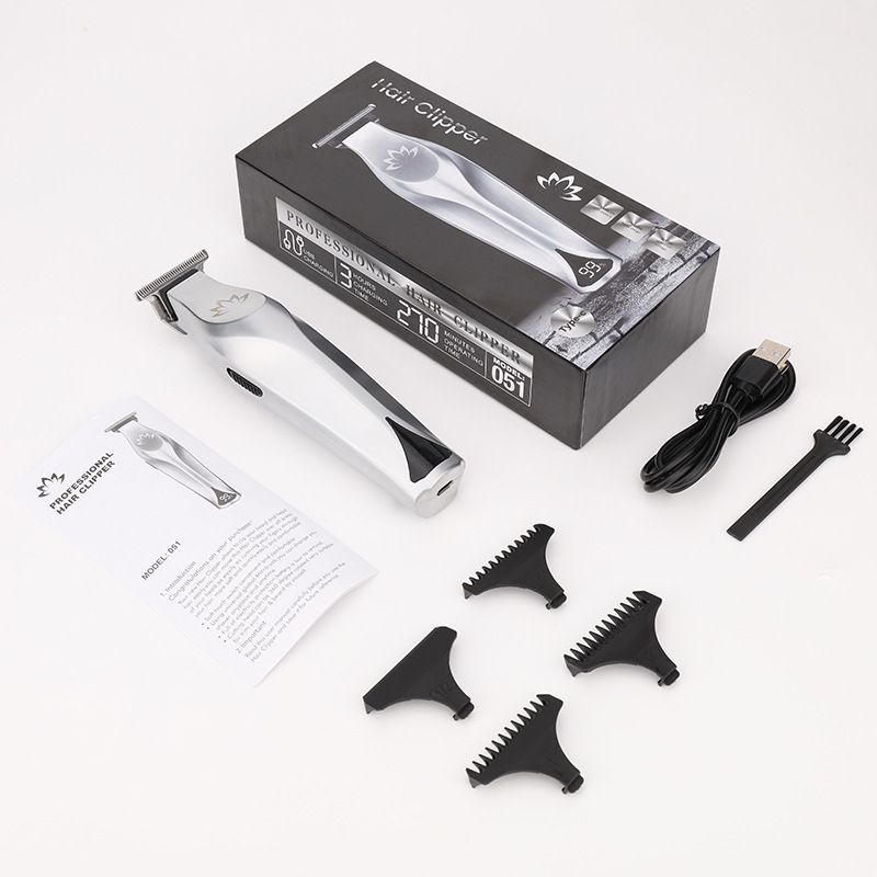 Digital Display Silver Electric Hair Clipper USB Rechargeable Hair Trimmer