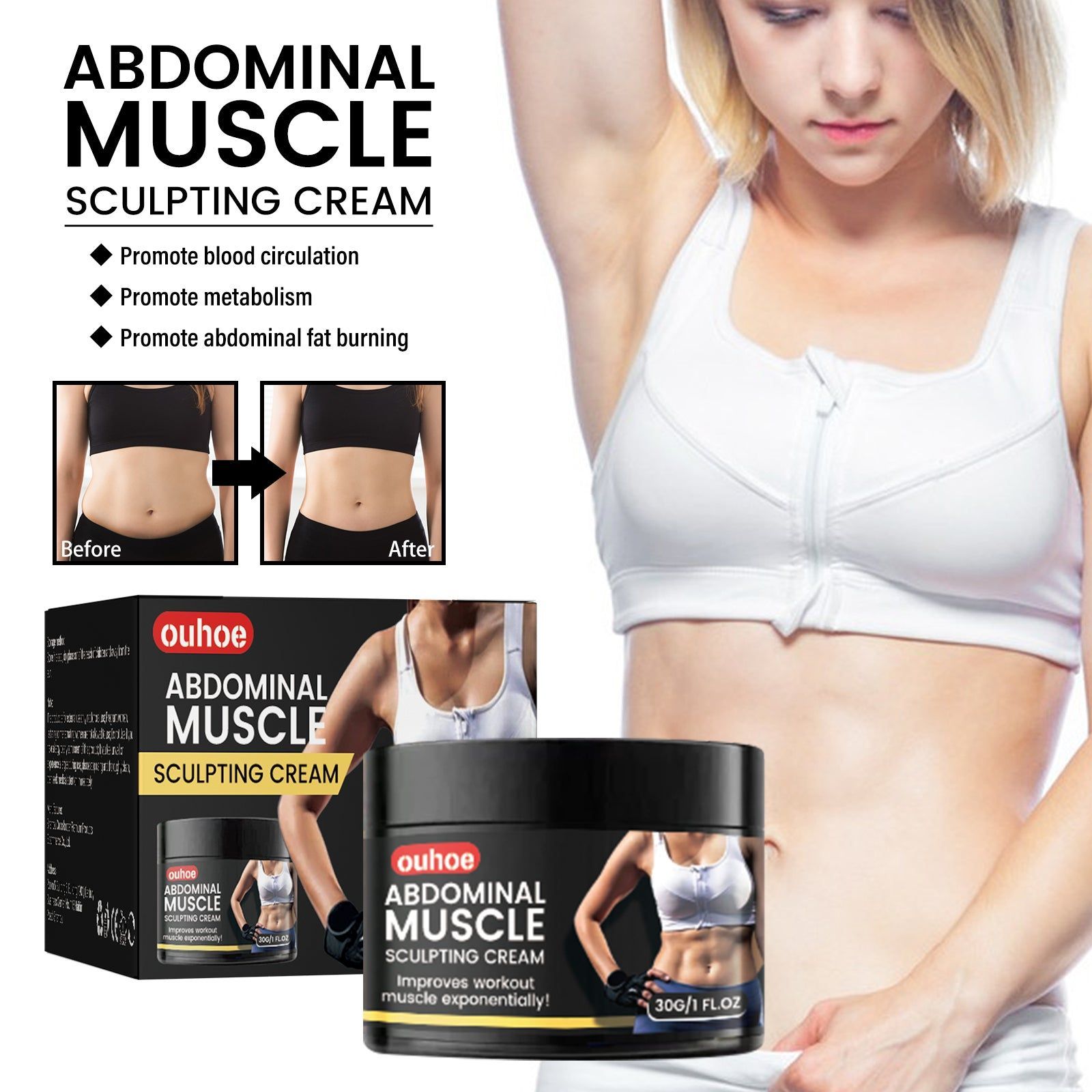 Achieve Flat Abs Fast with Abdominal Muscle Shaping Cream, Boost Fat Burn, Enhance Workout Results ,30g
