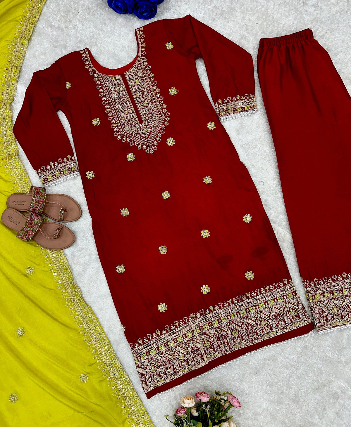 Fab Zone Beautiful Party Wear Top With Pent And Fancy Dupatta