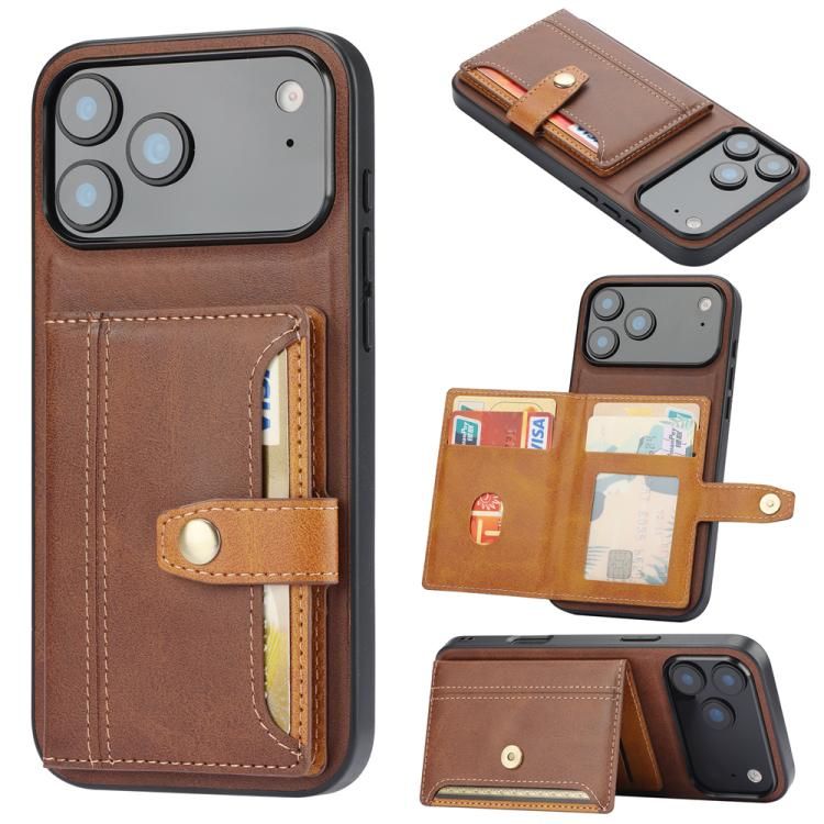 For iPhone 18 Pro Max / iPhone 17 Pro Max Calfskin Card Slot TPU Hybrid PU Phone Case