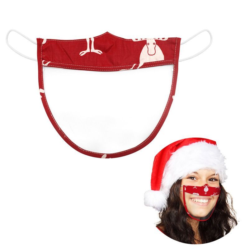 5pcs Christmas Face Mask Cover Washable Clear Shield Santa Claus Elk Pattern Face Visor