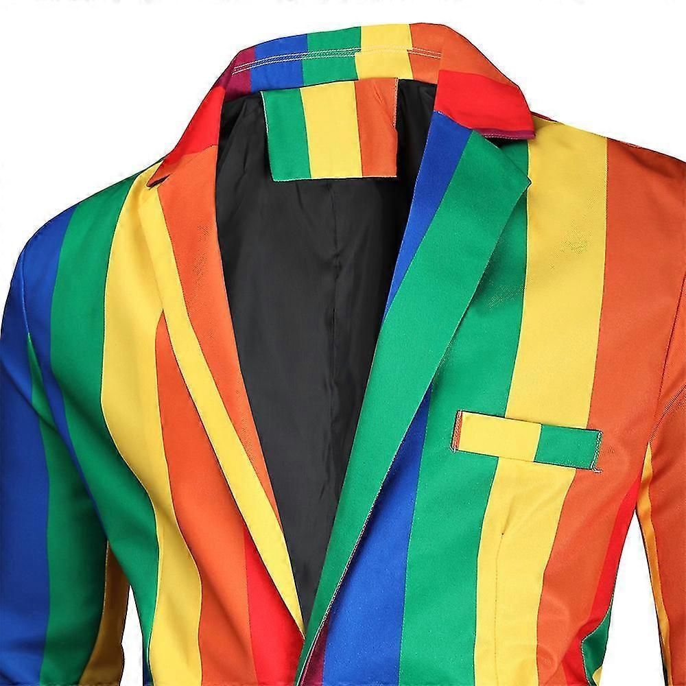 Men's Casual Colorful Striped One Button Slim Fit Carnival Jacket zxin