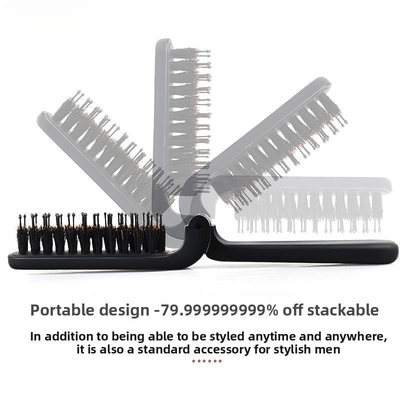 Folding Boar Bristle Hair Brush with Pocket Comb