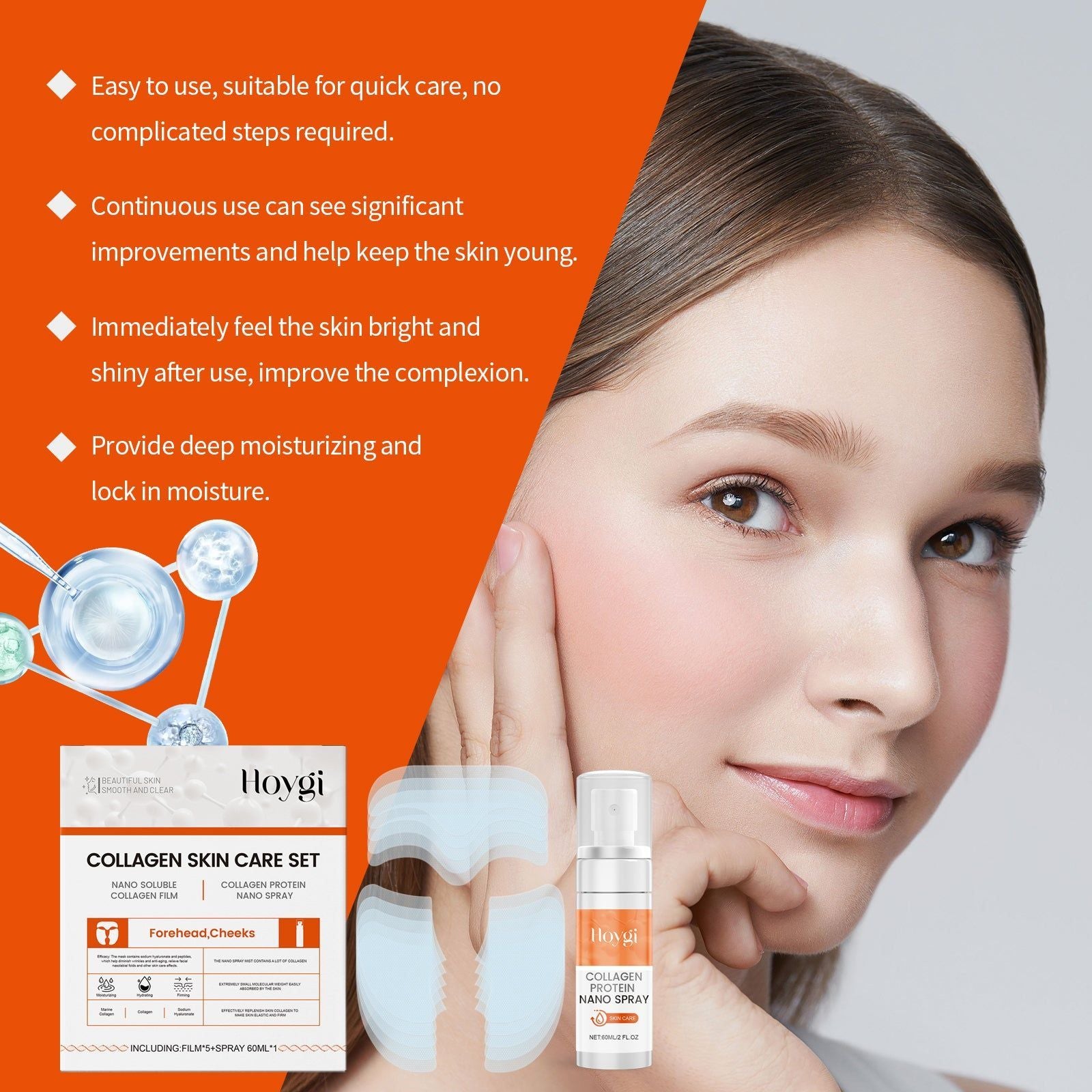 Collagen Facial Set, Anti-Aging, Hydrating, Skin Tightening, Moisturizer ,5 pieces+60ml