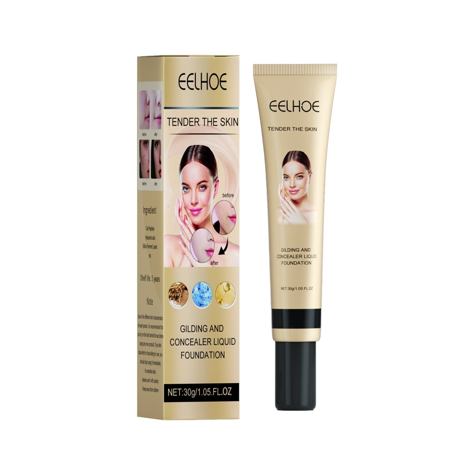Brightening Concealer Liquid Foundation, Oil Control, Pore Cover, Long-lasting, Natural Finish ,30g