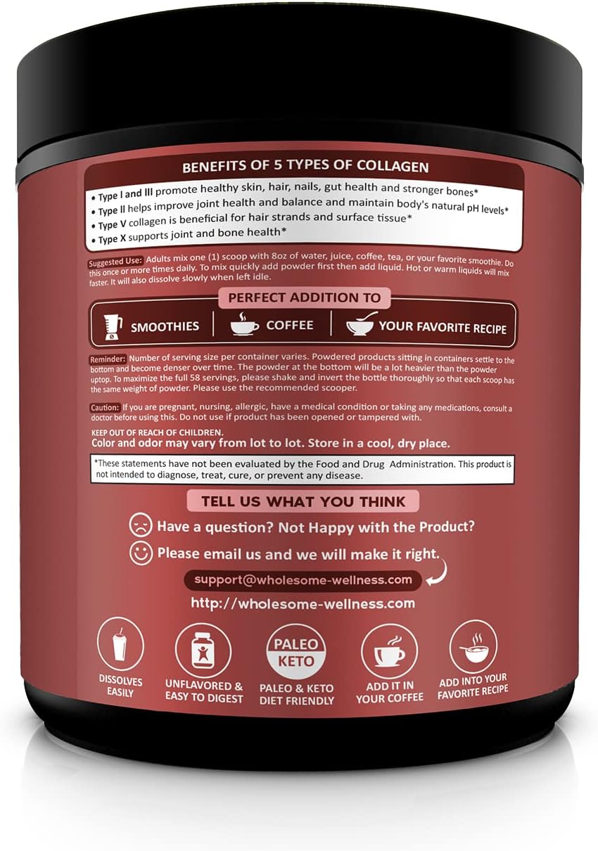 Wholesome Wellness Multi Collagen Peptides Protein Powder Unflavored 454g