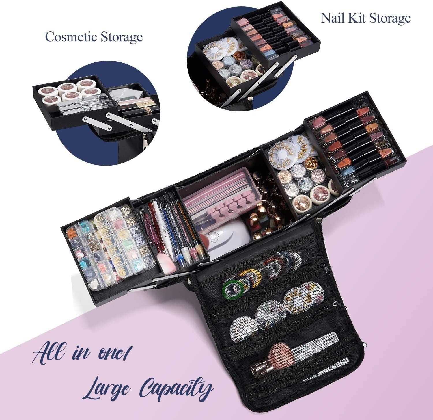 Professional Vanity Makeup Box Cosmetic Organizer Bag for Home Travel