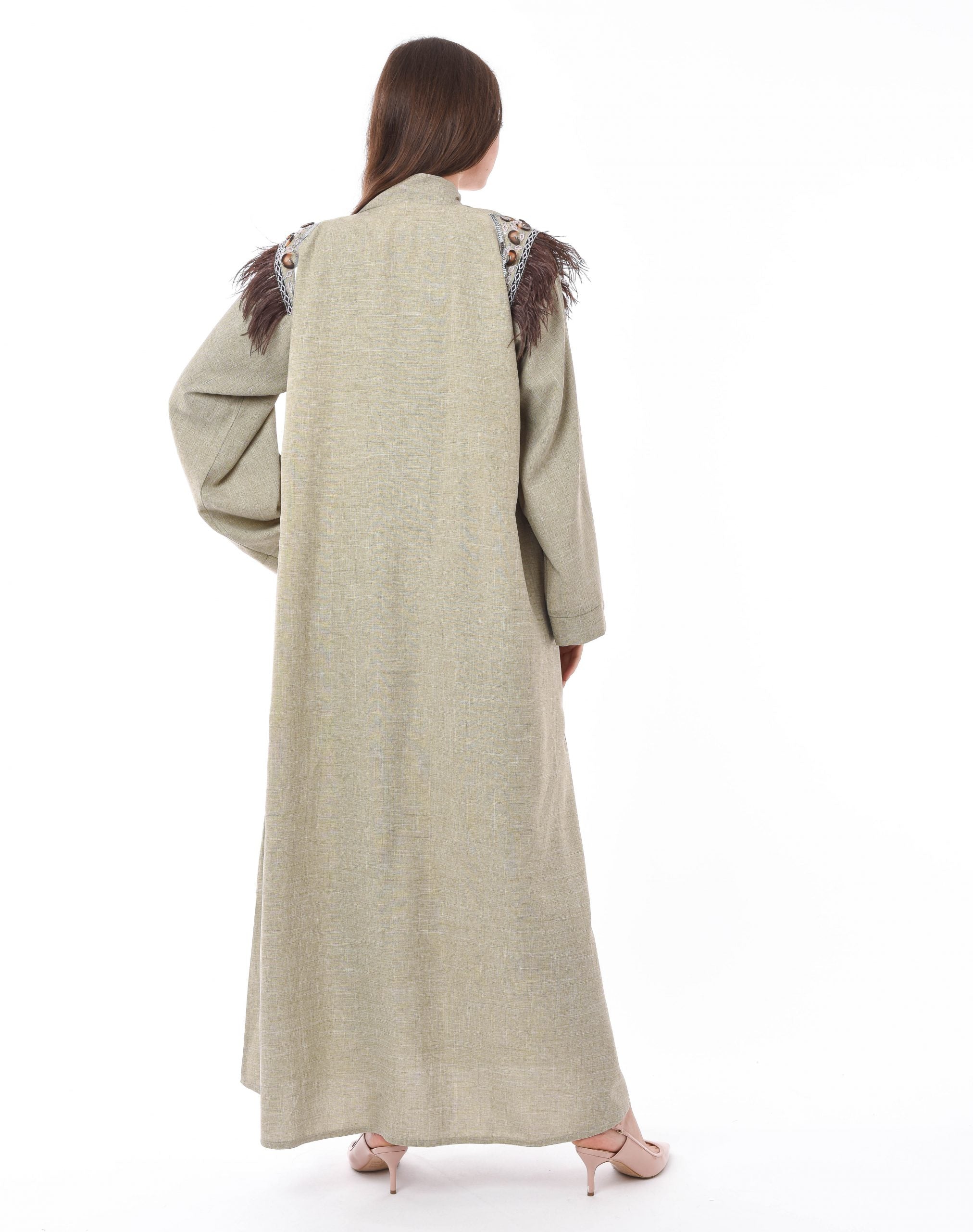 MOiSTREET Beige Feather Detail Abaya