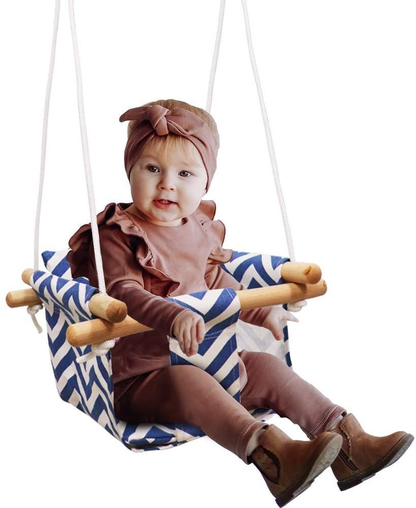 Baby Hanging Swing Seat Wooden Canvas Baby Swing Chair Outdoor Baby Hammock Toddler Toy