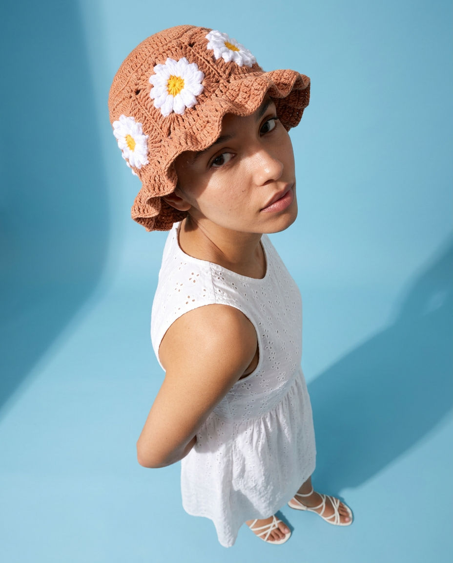 Hush and Stitch Light Brown Daisy Bucket Hat