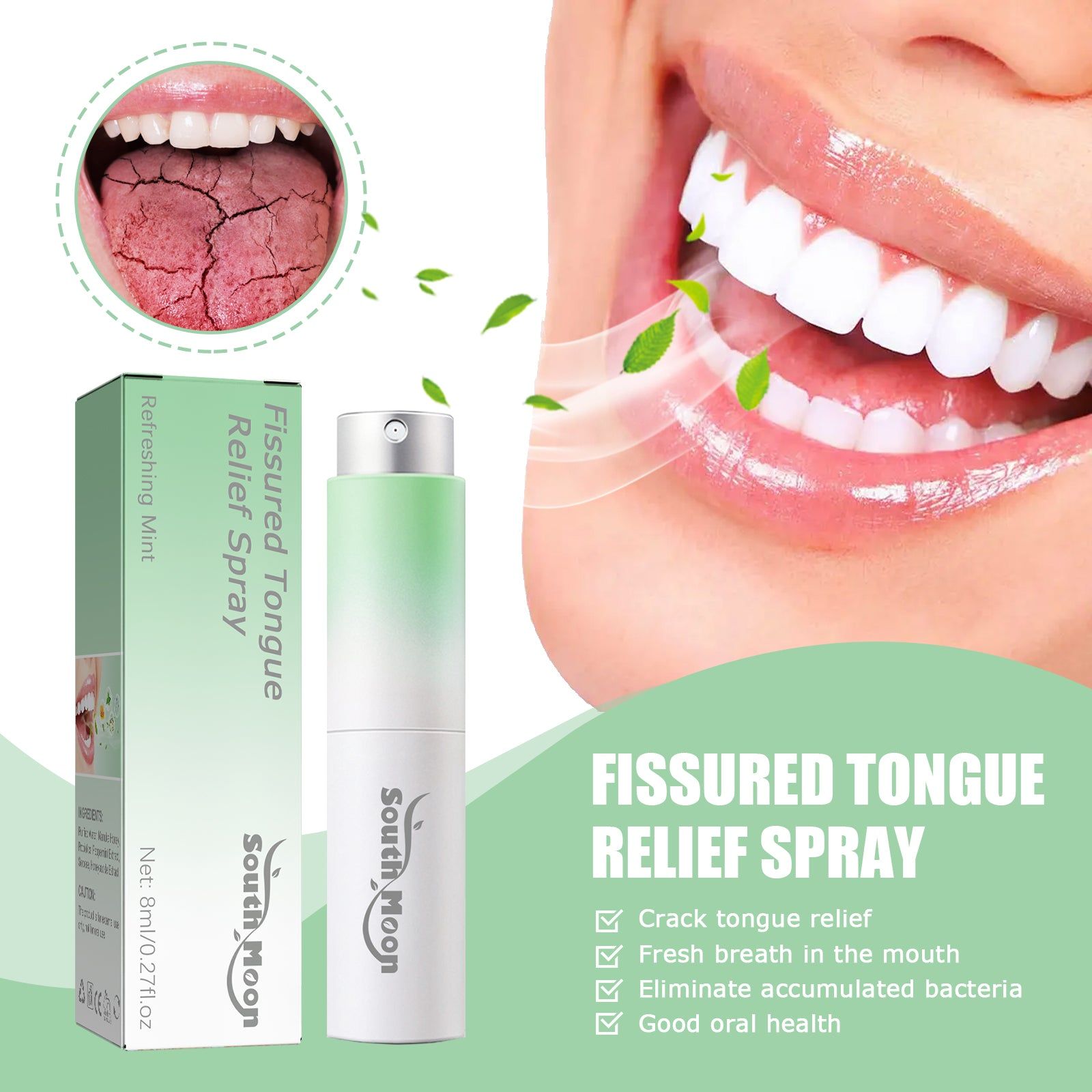 Crack Tongue Relief Spray, Fresh Breath Deodorizer, Oral Health, Probiotics, Manuka Honey ,8ml