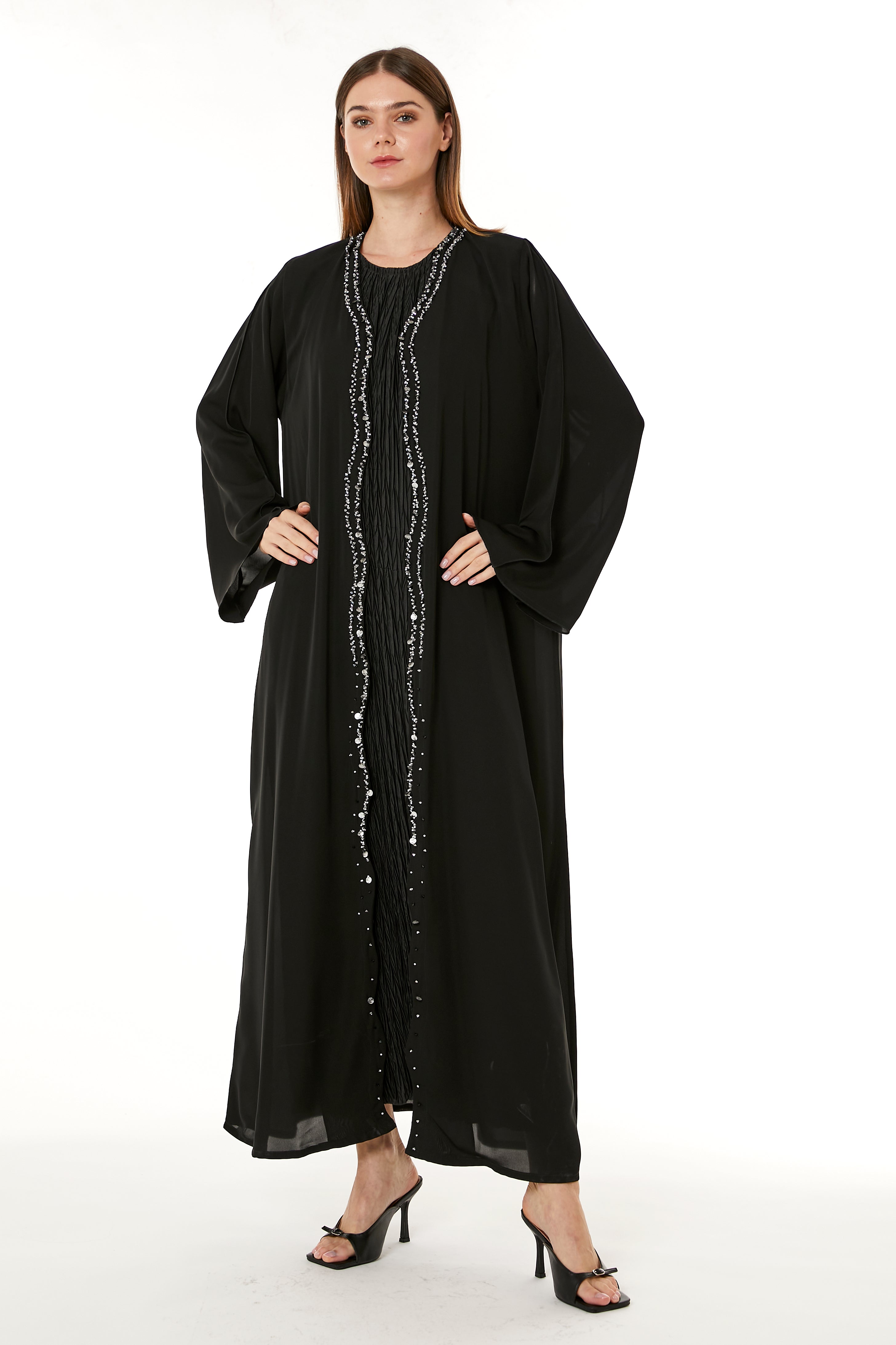 MOiSTREET Black Korean Nida Hand Embellished Abaya