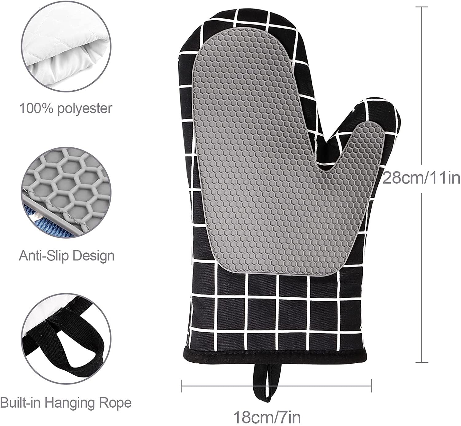 Oven Gloves Heat Resistant Mitts Silicone Kitchen Heat Insulating Gloves For Baking