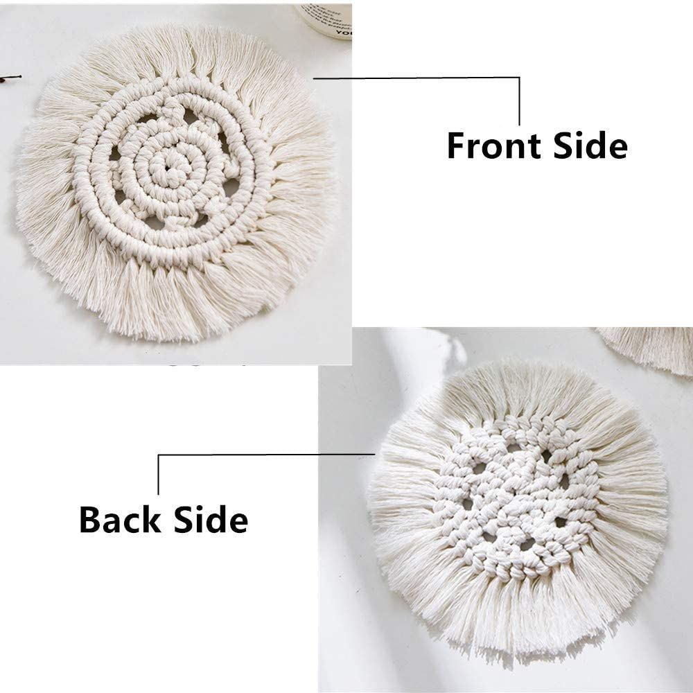 4-Pack Handmade Macrame Coasters Round Drinks Cotton Boho Woven Coaster Set