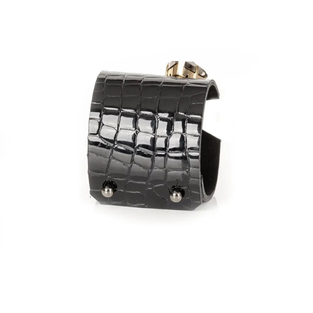 The Dark Midnight Empress Heart Croc Leather Cuff
