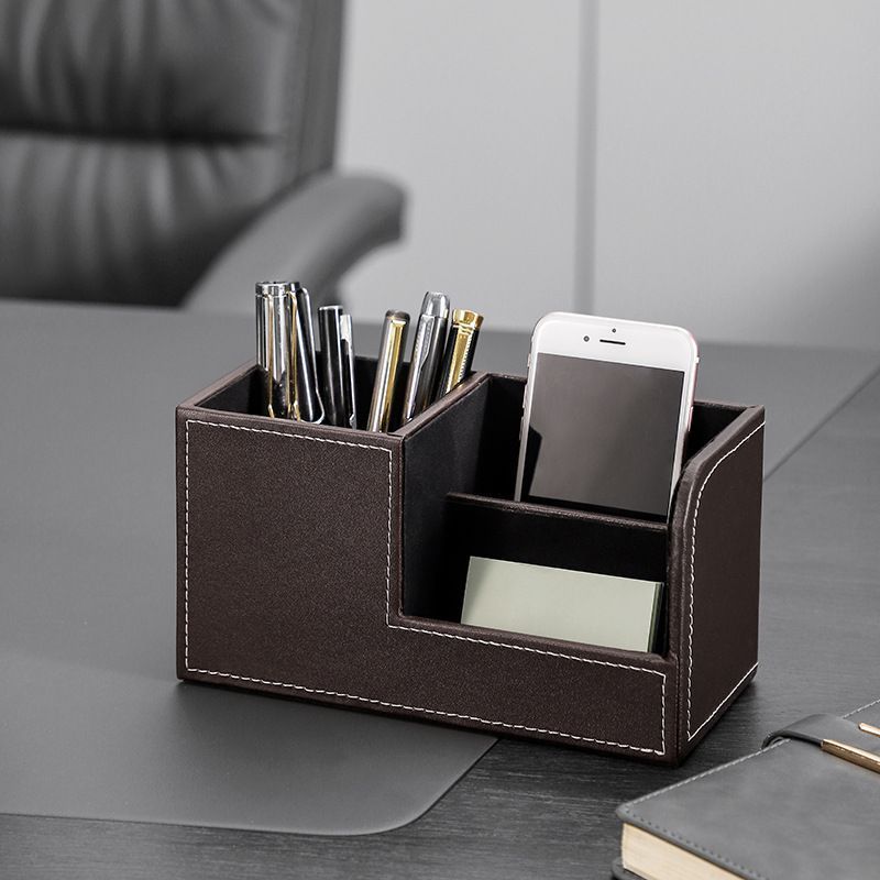 Desk Organizerp PU Leather Table Organizer Pen Holder Pen Box Office Supplies