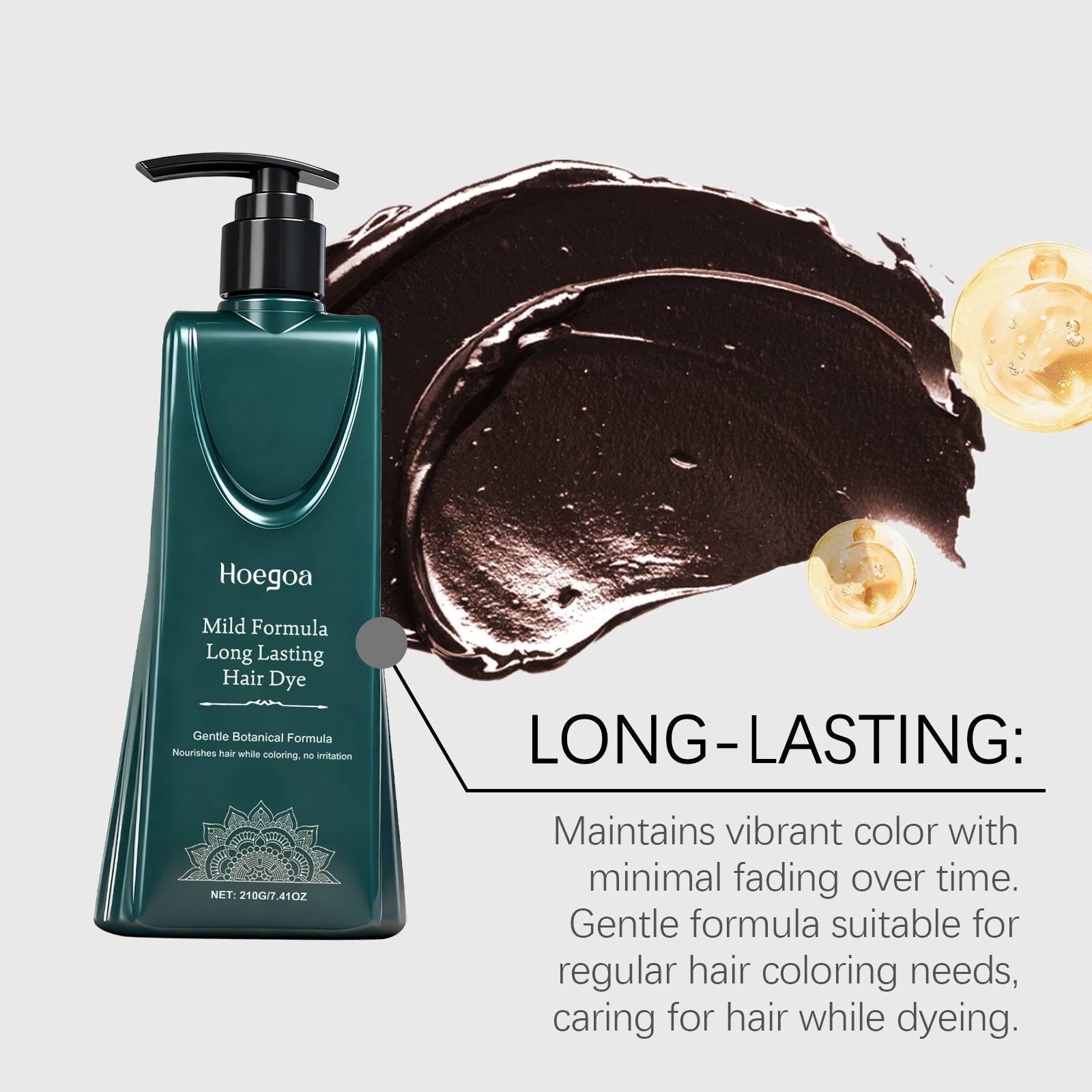 Chestnut Brown Hair Cream, Natural Black Color, Nourishing, Frizz Control ,210g