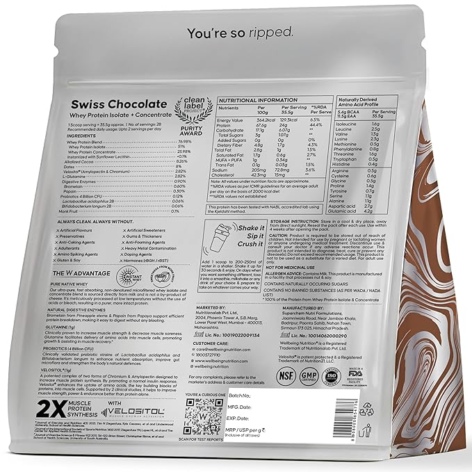 Wellbeing Nutrition Whey Protein Blend Swiss Chocolate 1kg