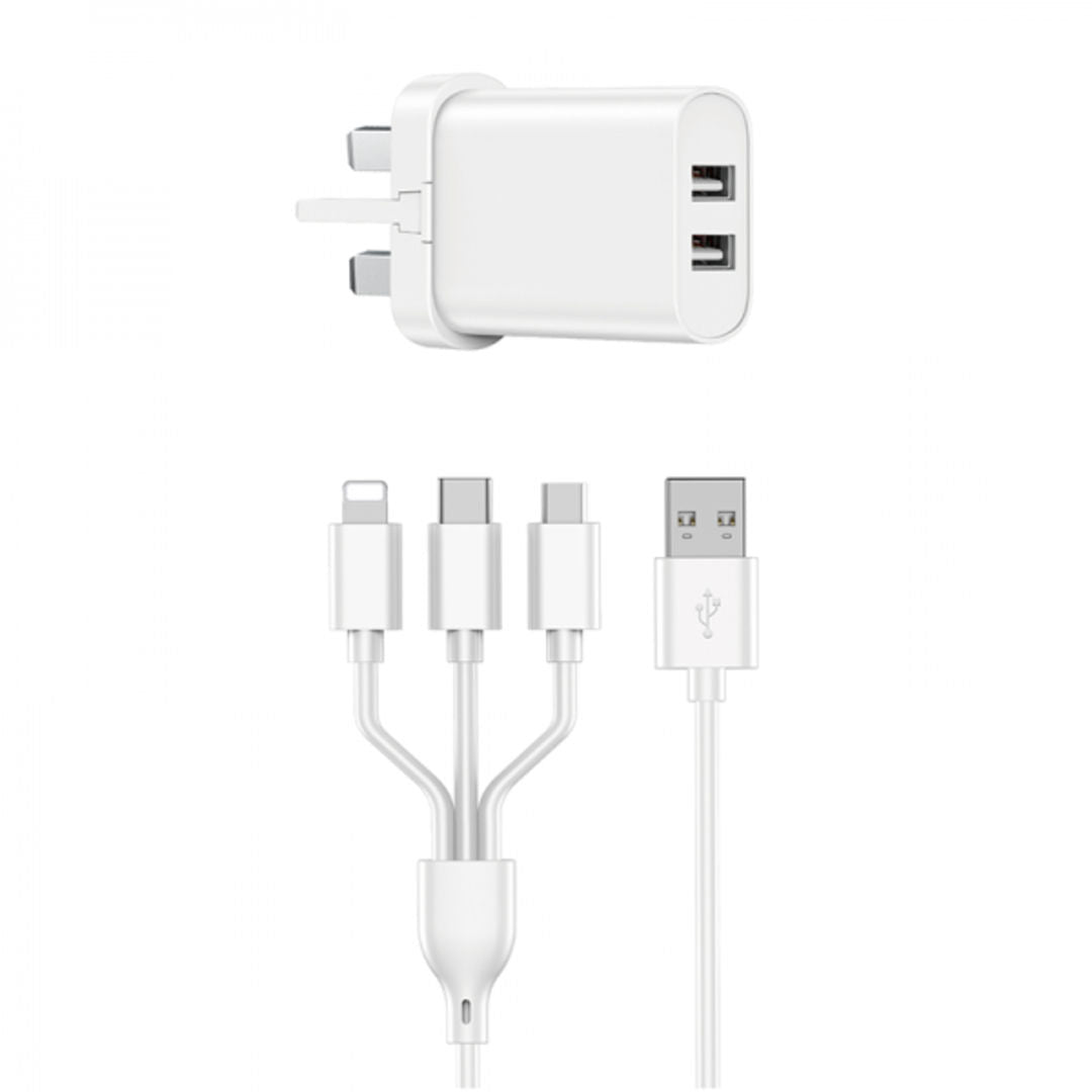 DUDAO A15UKA Home Charger With 3in1 Cable 1.2m, 15W, White
