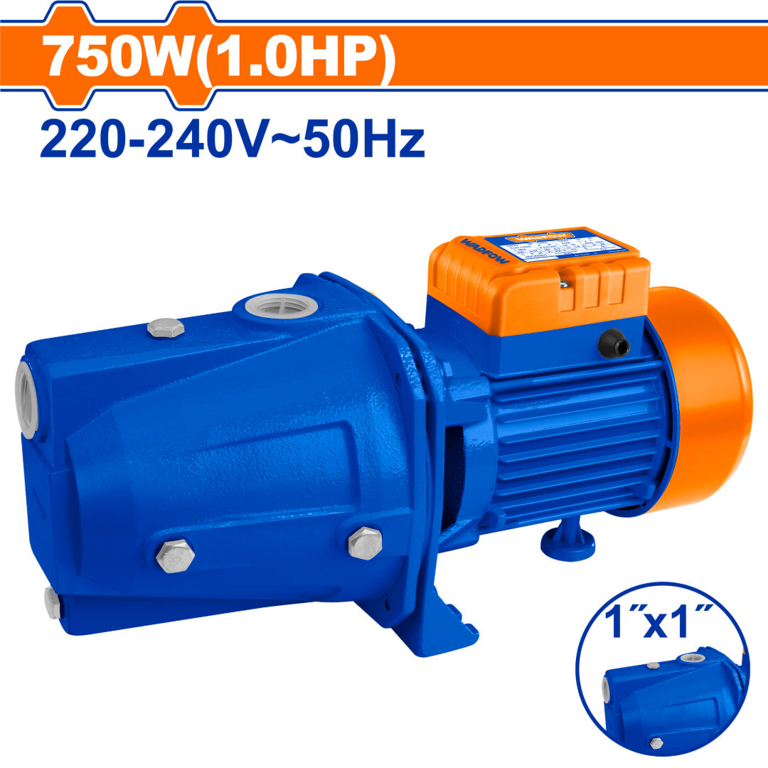 WADFOW Self-Priming Jet Pump, 750W, 220–240V 50Hz, Max Head 45m, Max Flow 50 L/min, Suction 9m