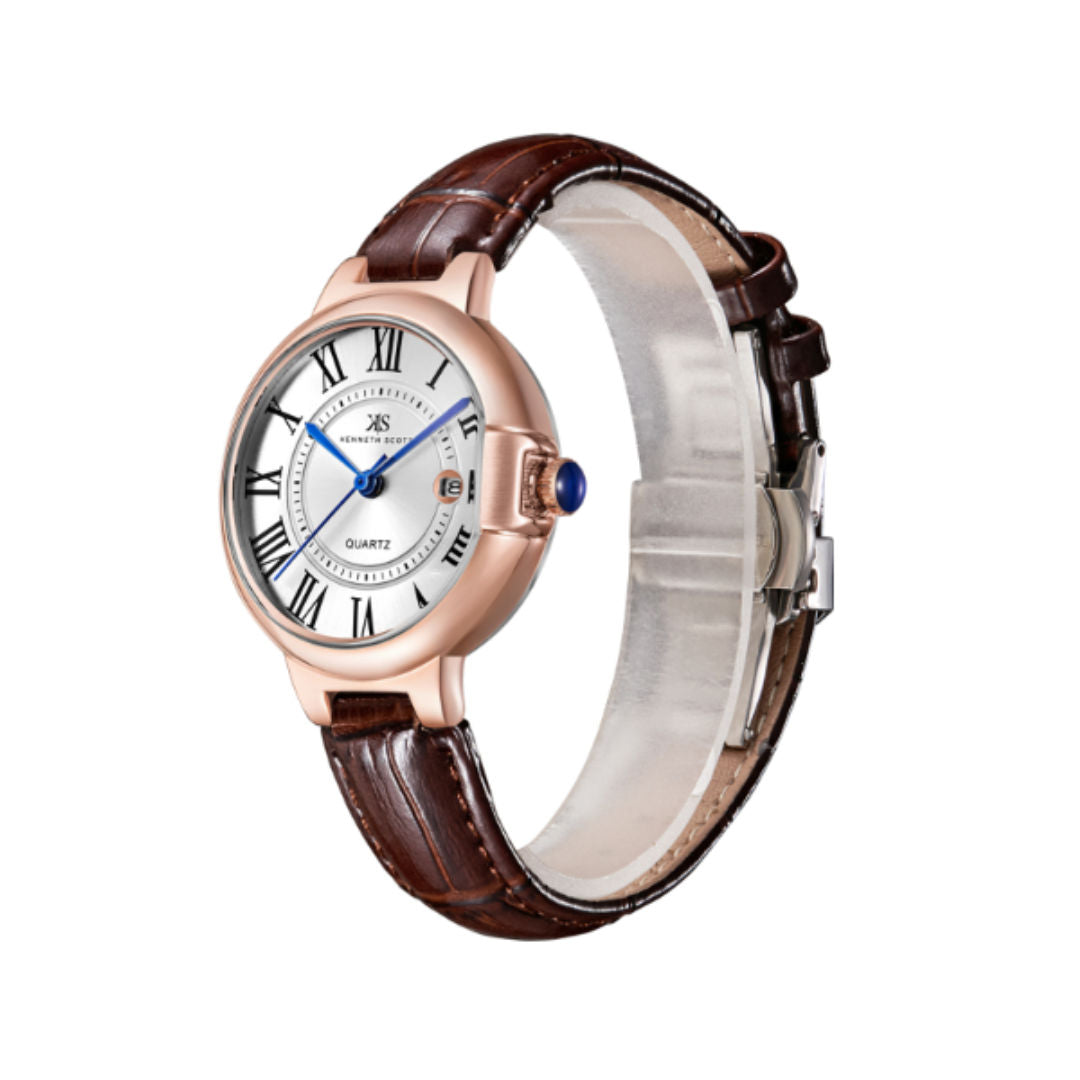 Kenneth Scott Women's Quartz Analog Watch with Genuine Leather Strap, 32 mm, K23553 Series